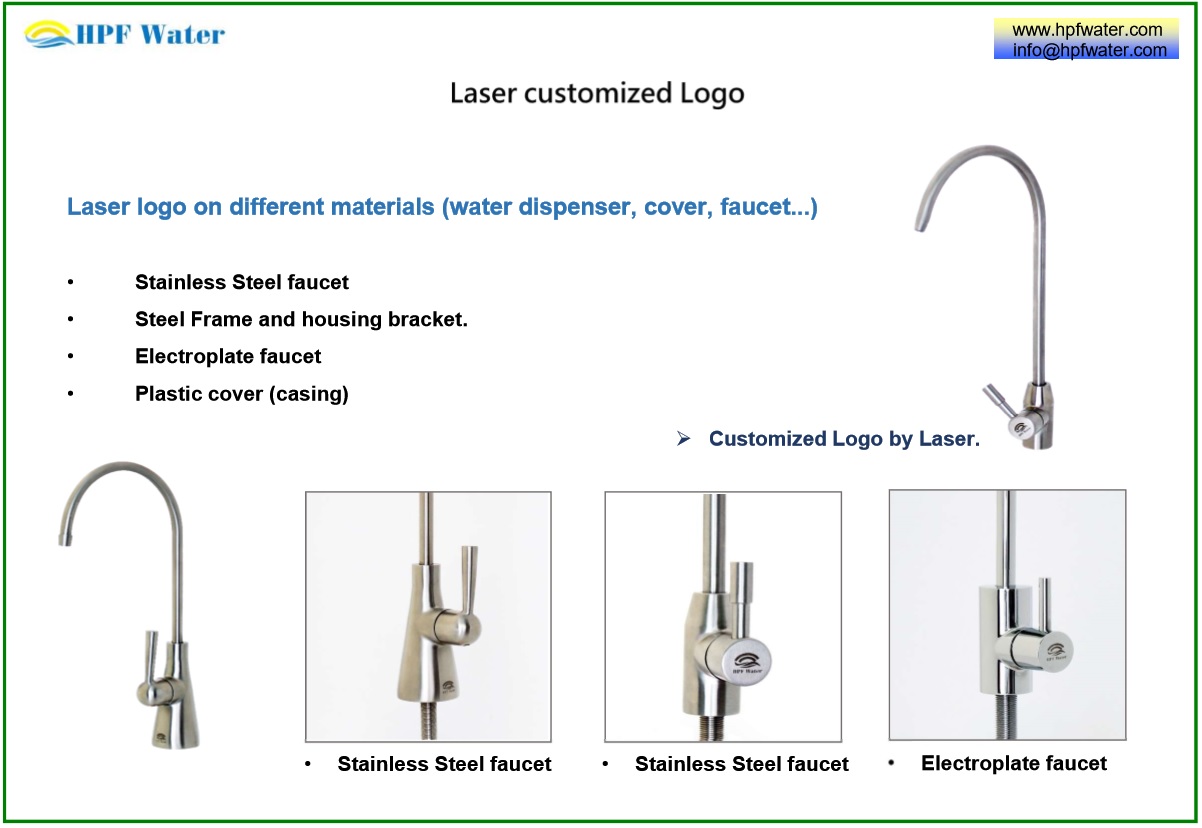 Laser Customized Logo on faucet, appliance cover, water dispenser casing, frame, housing brackets, UV Lamp Housing